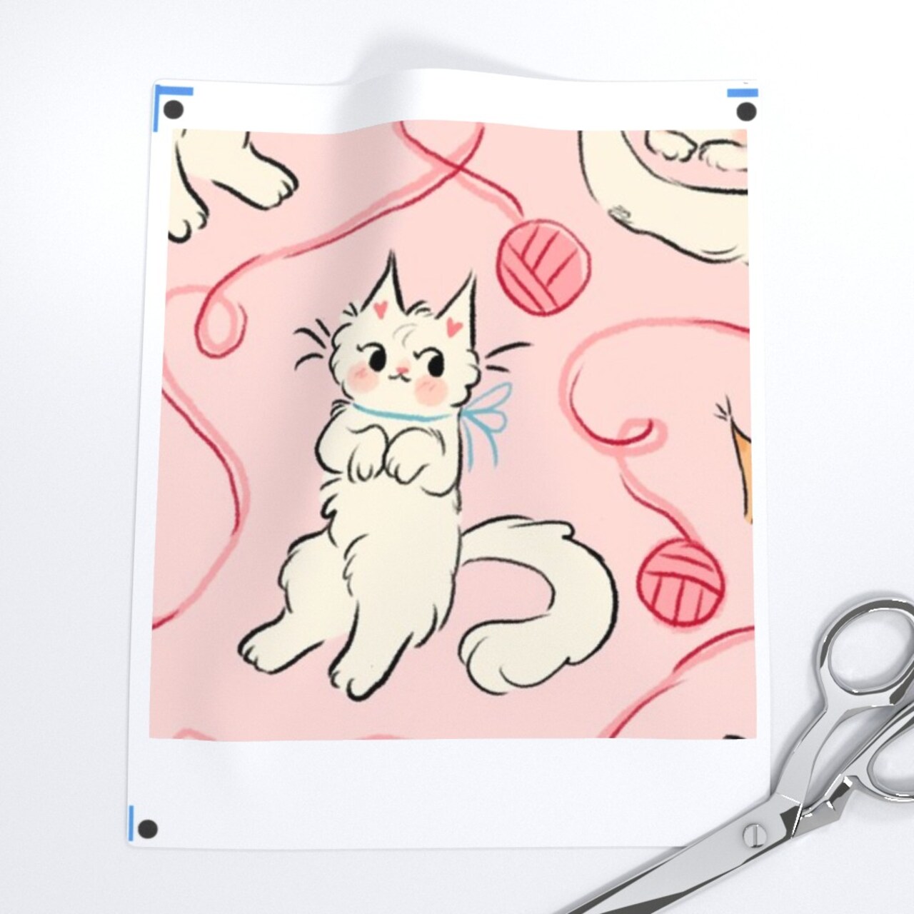 Cute Cats Pink White Knitting Mouse Kawaii Doodle Custom Printed Fabric by Spoonflower Various Fabrics by the Yard or Fat Quarter